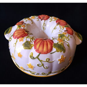 Temptations by Tara Fall Pumpkin Patch Ceramic Fluted Tube Cake Mold Bundt Lid